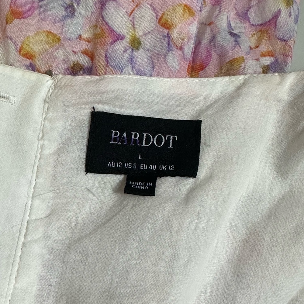 BARDOT Kiah Colorful Floral Cottagecore Corset Puff Sleeve Mini Dress Size Large - Picture 6 of 11